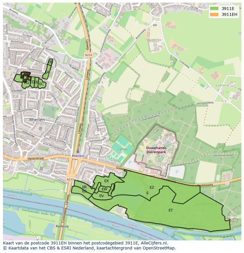 Afbeelding van het postcodegebied 3911 EH op de kaart.