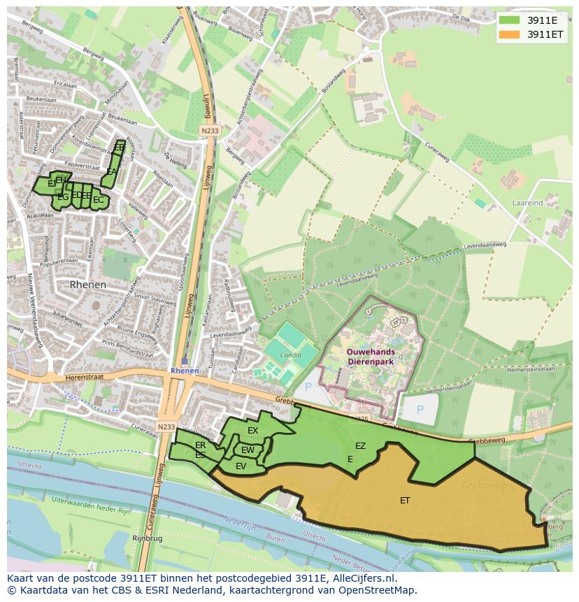 Afbeelding van het postcodegebied 3911 ET op de kaart.
