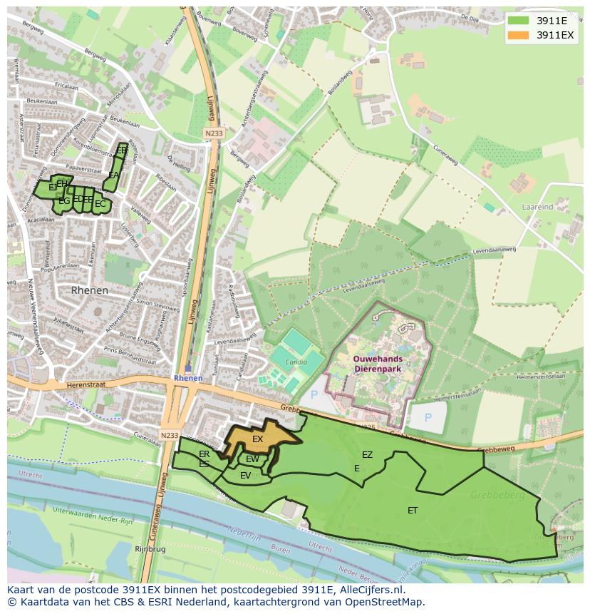Afbeelding van het postcodegebied 3911 EX op de kaart.