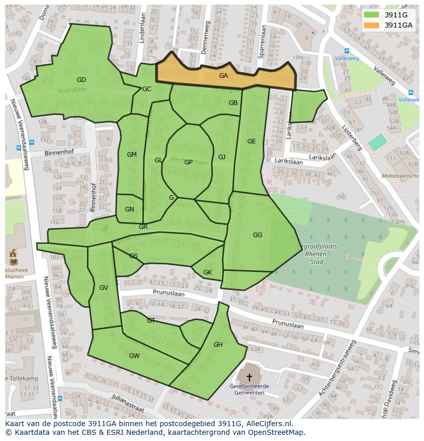 Afbeelding van het postcodegebied 3911 GA op de kaart.