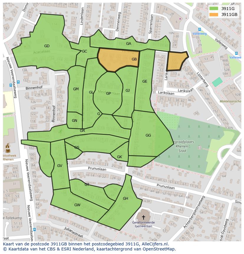Afbeelding van het postcodegebied 3911 GB op de kaart.