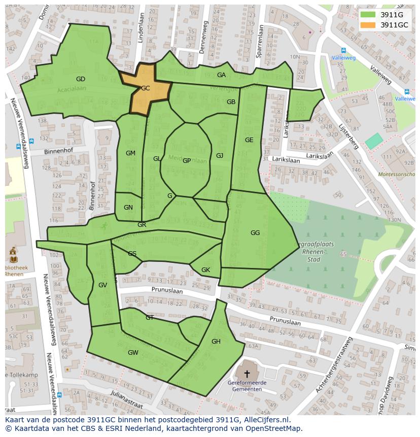 Afbeelding van het postcodegebied 3911 GC op de kaart.
