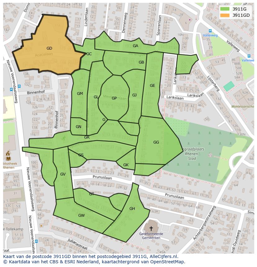 Afbeelding van het postcodegebied 3911 GD op de kaart.