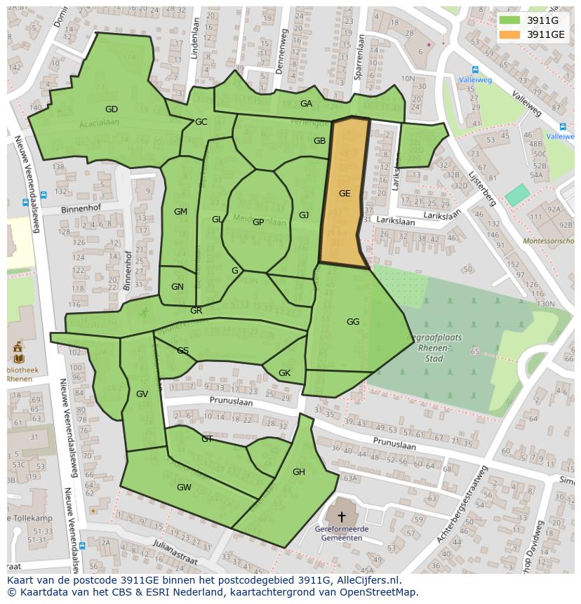 Afbeelding van het postcodegebied 3911 GE op de kaart.