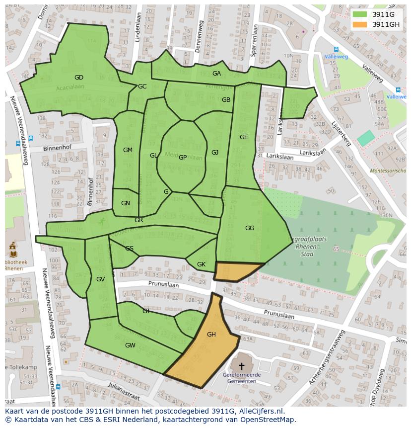 Afbeelding van het postcodegebied 3911 GH op de kaart.