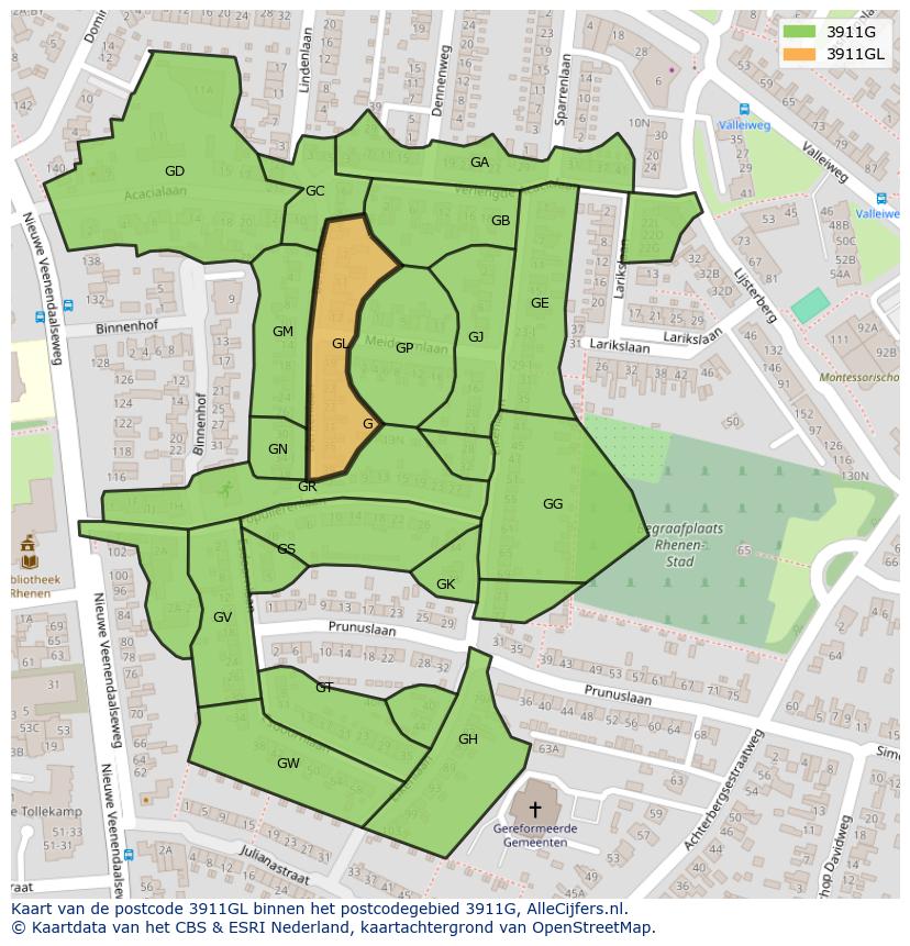 Afbeelding van het postcodegebied 3911 GL op de kaart.