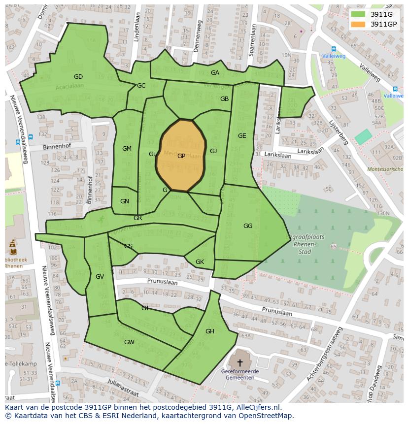 Afbeelding van het postcodegebied 3911 GP op de kaart.