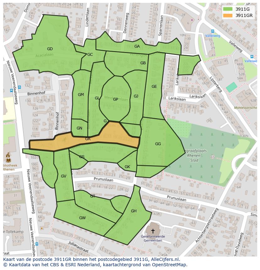 Afbeelding van het postcodegebied 3911 GR op de kaart.