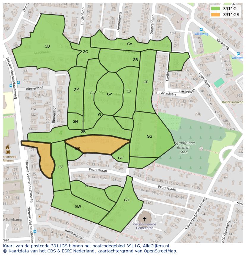 Afbeelding van het postcodegebied 3911 GS op de kaart.