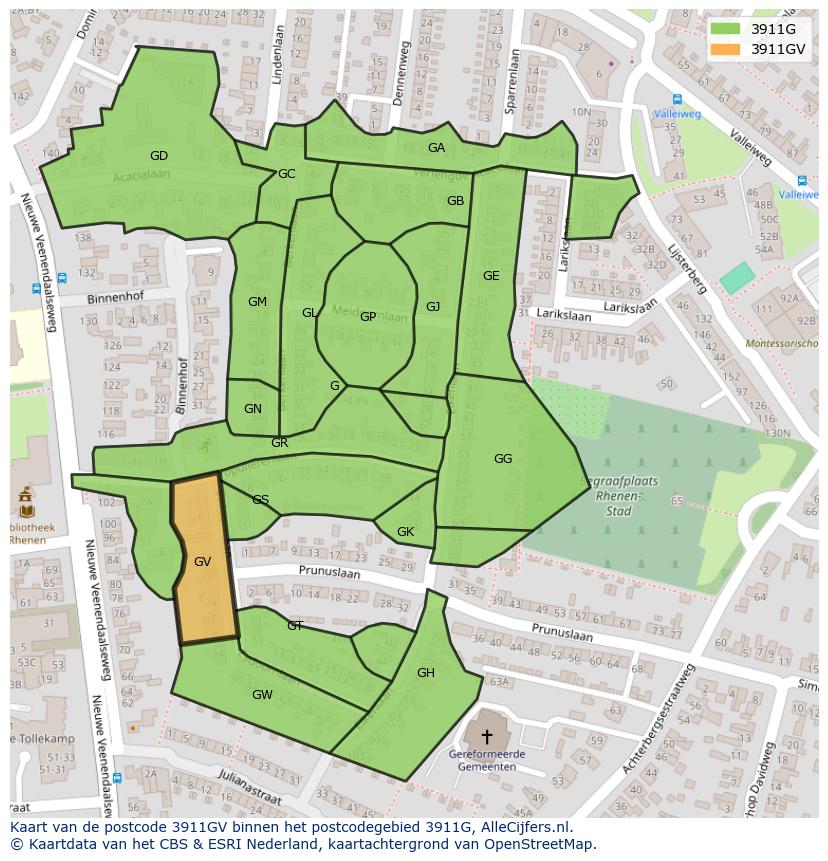 Afbeelding van het postcodegebied 3911 GV op de kaart.