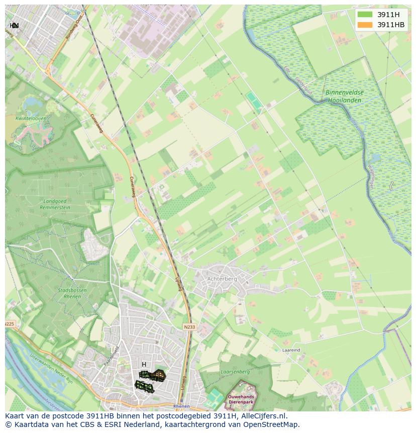 Afbeelding van het postcodegebied 3911 HB op de kaart.