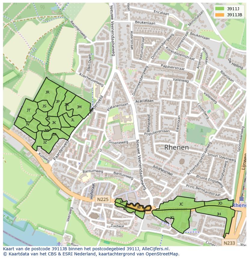 Afbeelding van het postcodegebied 3911 JB op de kaart.