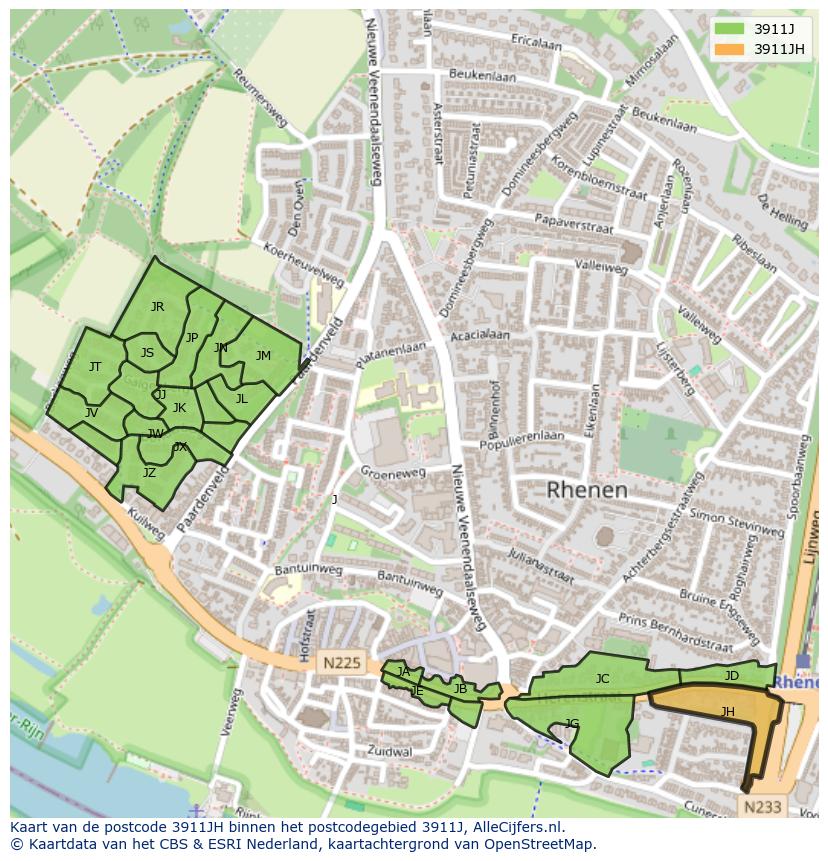 Afbeelding van het postcodegebied 3911 JH op de kaart.
