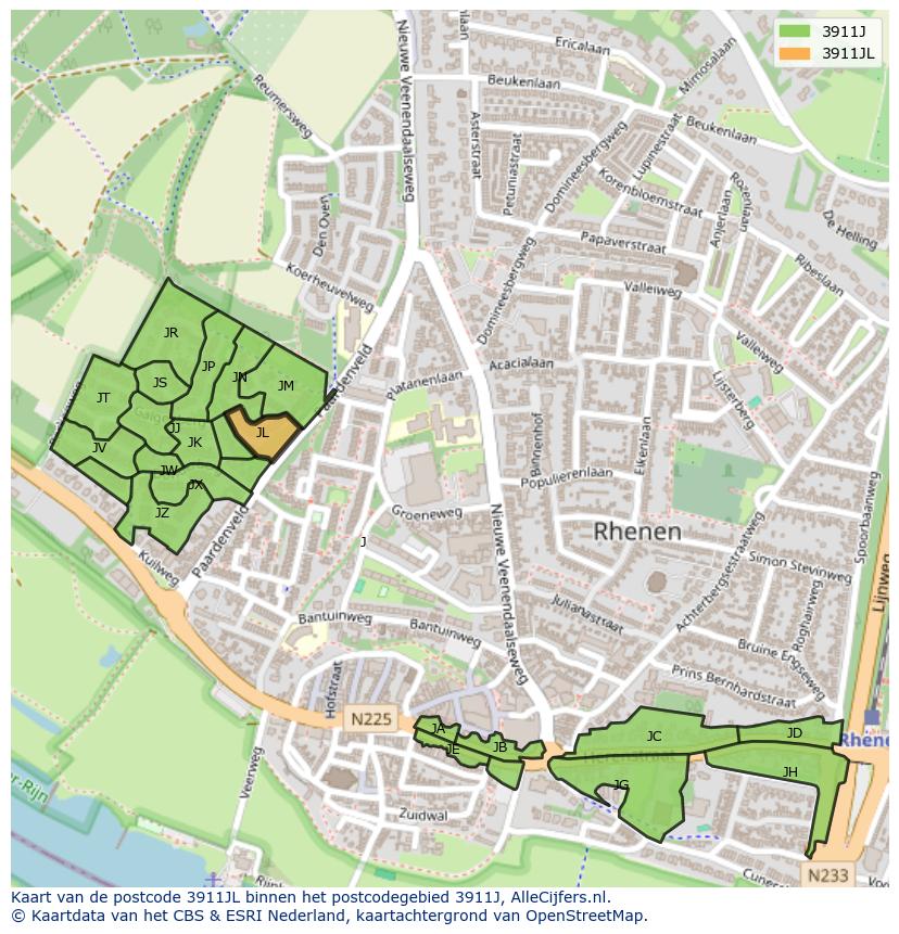 Afbeelding van het postcodegebied 3911 JL op de kaart.
