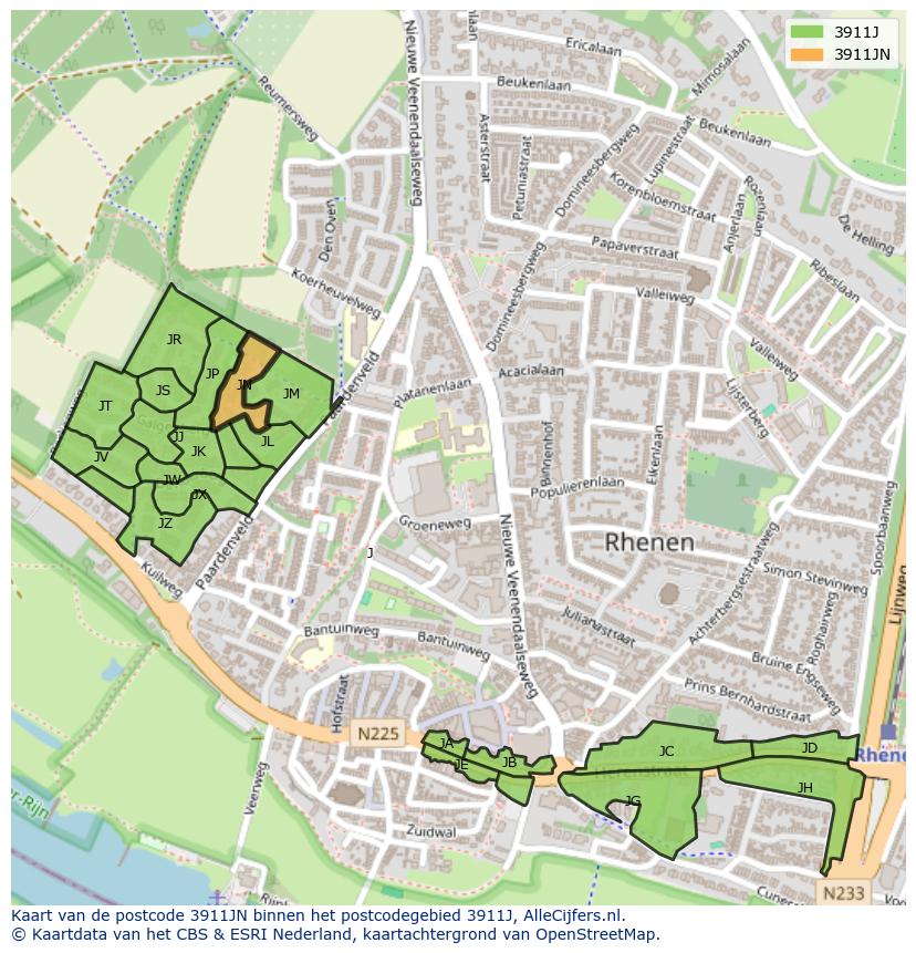 Afbeelding van het postcodegebied 3911 JN op de kaart.