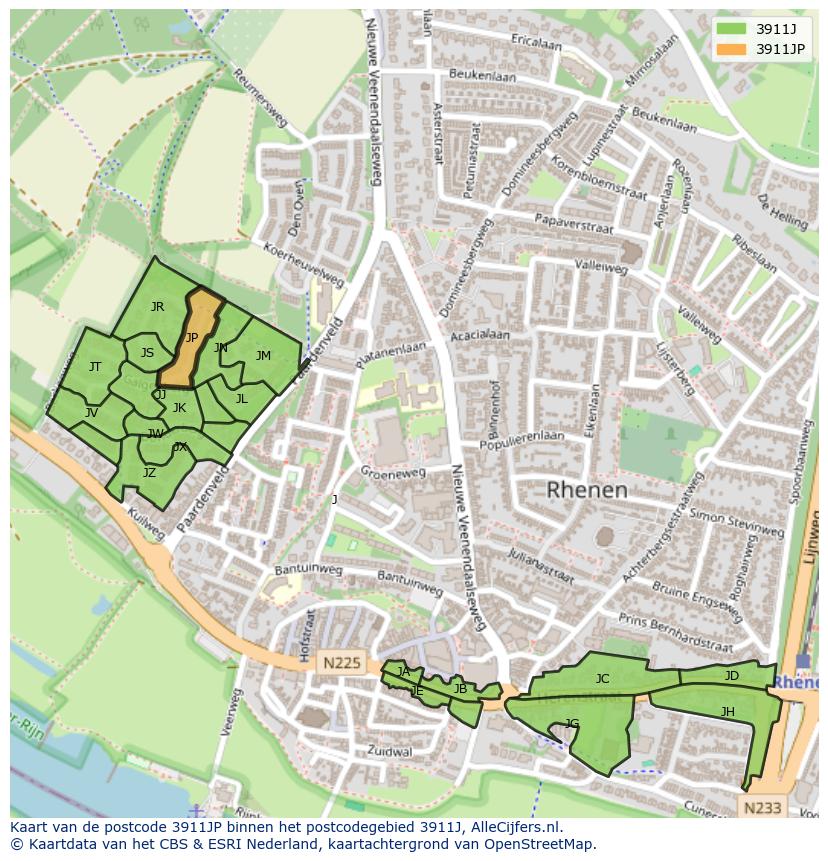 Afbeelding van het postcodegebied 3911 JP op de kaart.