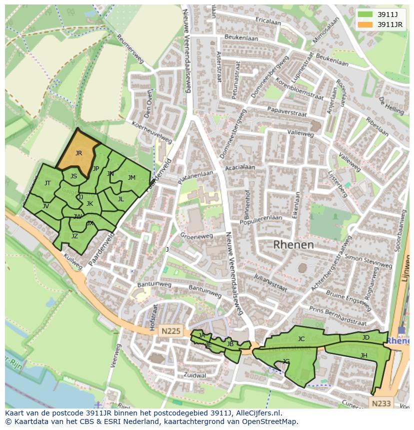 Afbeelding van het postcodegebied 3911 JR op de kaart.