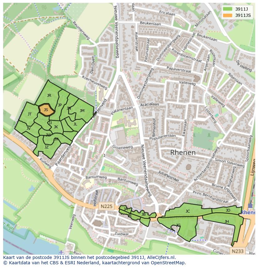 Afbeelding van het postcodegebied 3911 JS op de kaart.