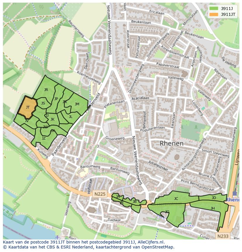 Afbeelding van het postcodegebied 3911 JT op de kaart.