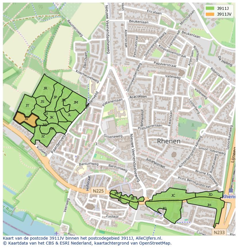 Afbeelding van het postcodegebied 3911 JV op de kaart.