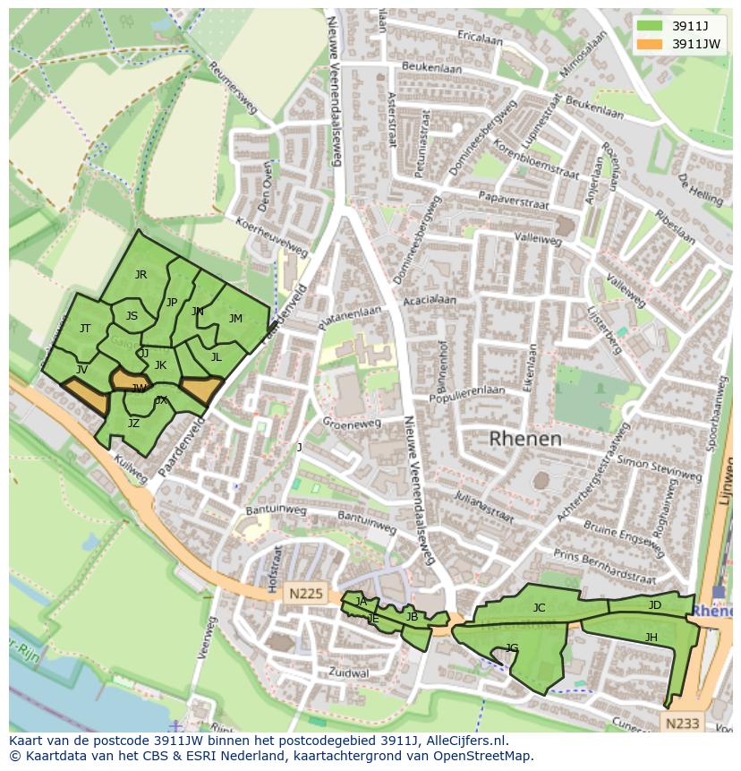 Afbeelding van het postcodegebied 3911 JW op de kaart.