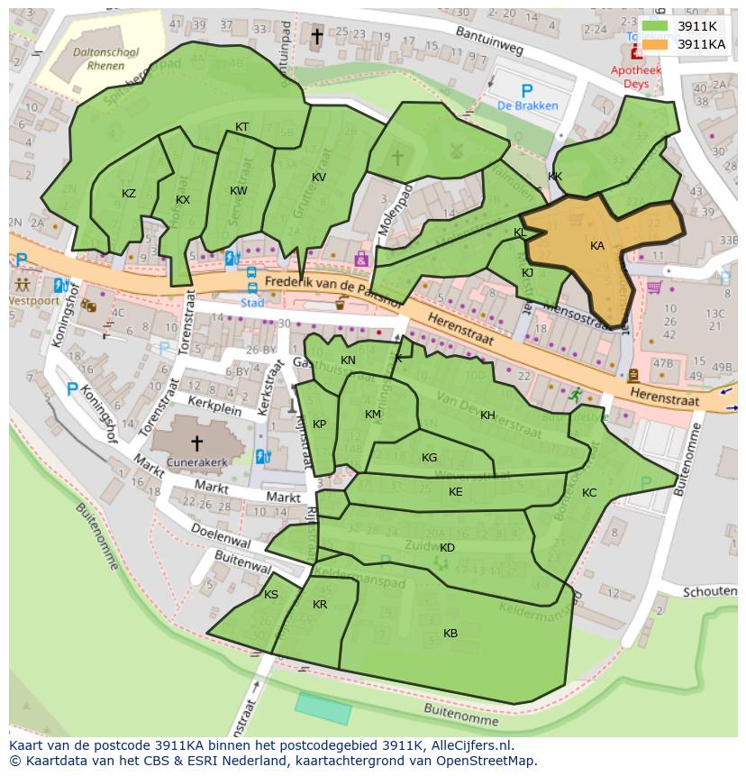 Afbeelding van het postcodegebied 3911 KA op de kaart.
