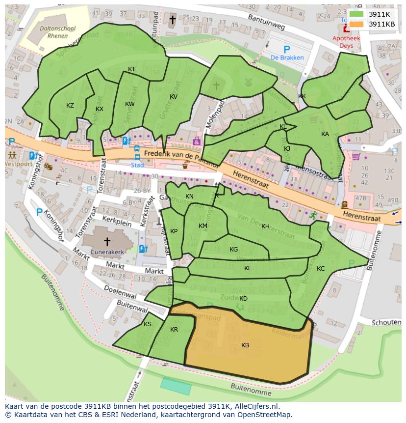 Afbeelding van het postcodegebied 3911 KB op de kaart.