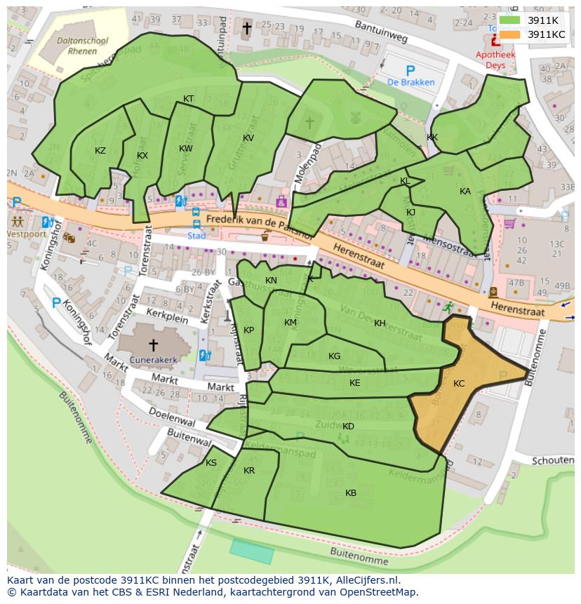 Afbeelding van het postcodegebied 3911 KC op de kaart.