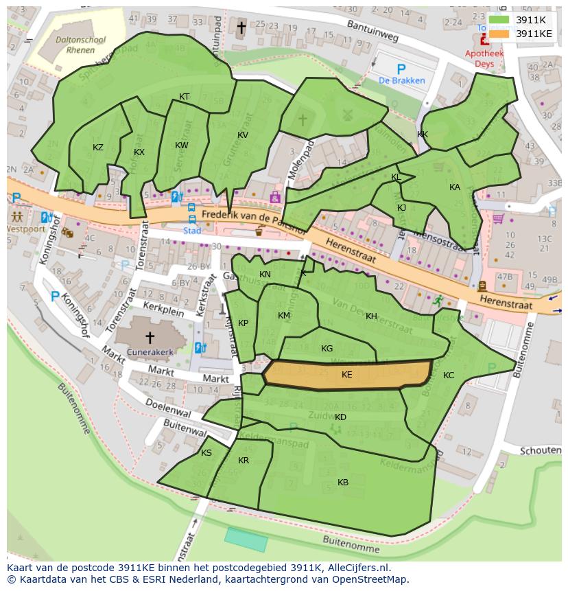 Afbeelding van het postcodegebied 3911 KE op de kaart.