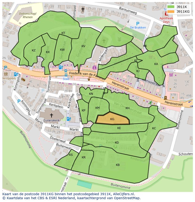 Afbeelding van het postcodegebied 3911 KG op de kaart.
