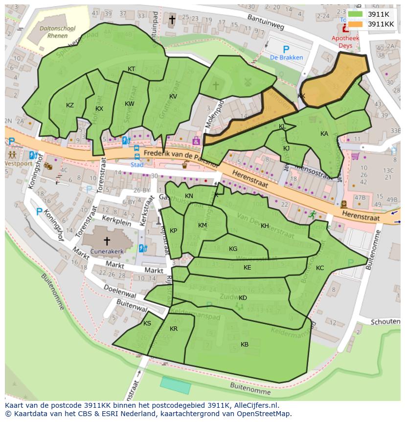 Afbeelding van het postcodegebied 3911 KK op de kaart.