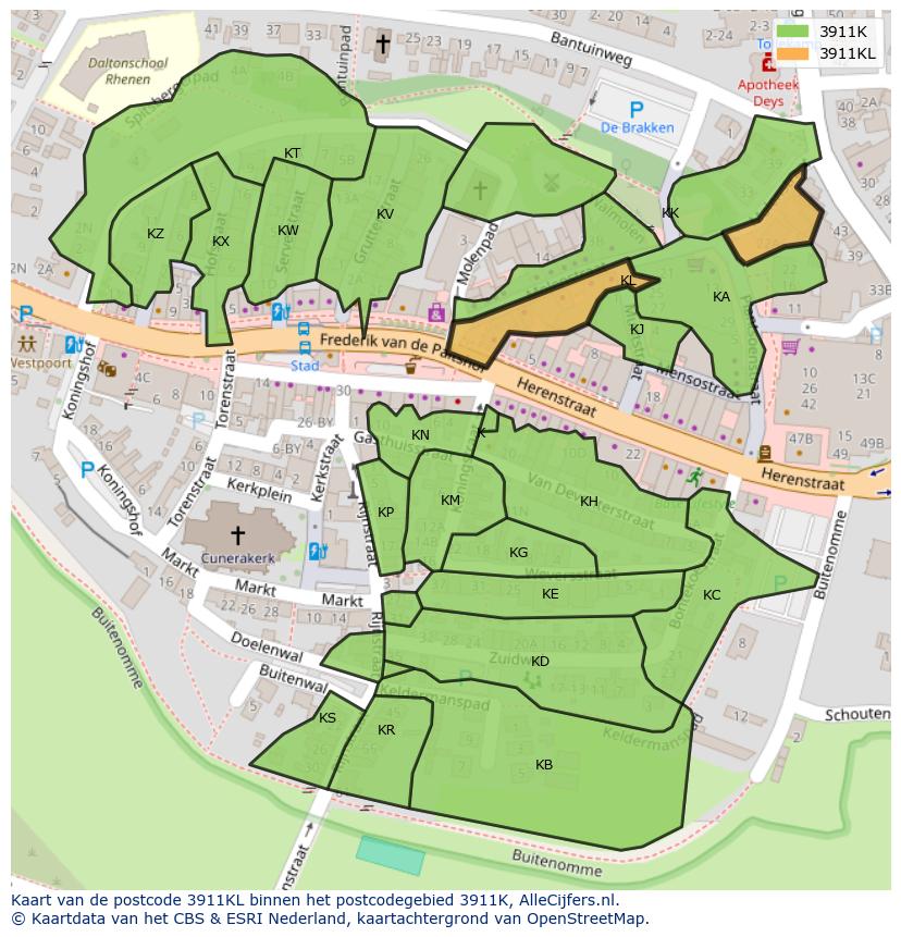 Afbeelding van het postcodegebied 3911 KL op de kaart.