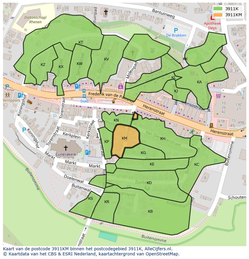 Afbeelding van het postcodegebied 3911 KM op de kaart.