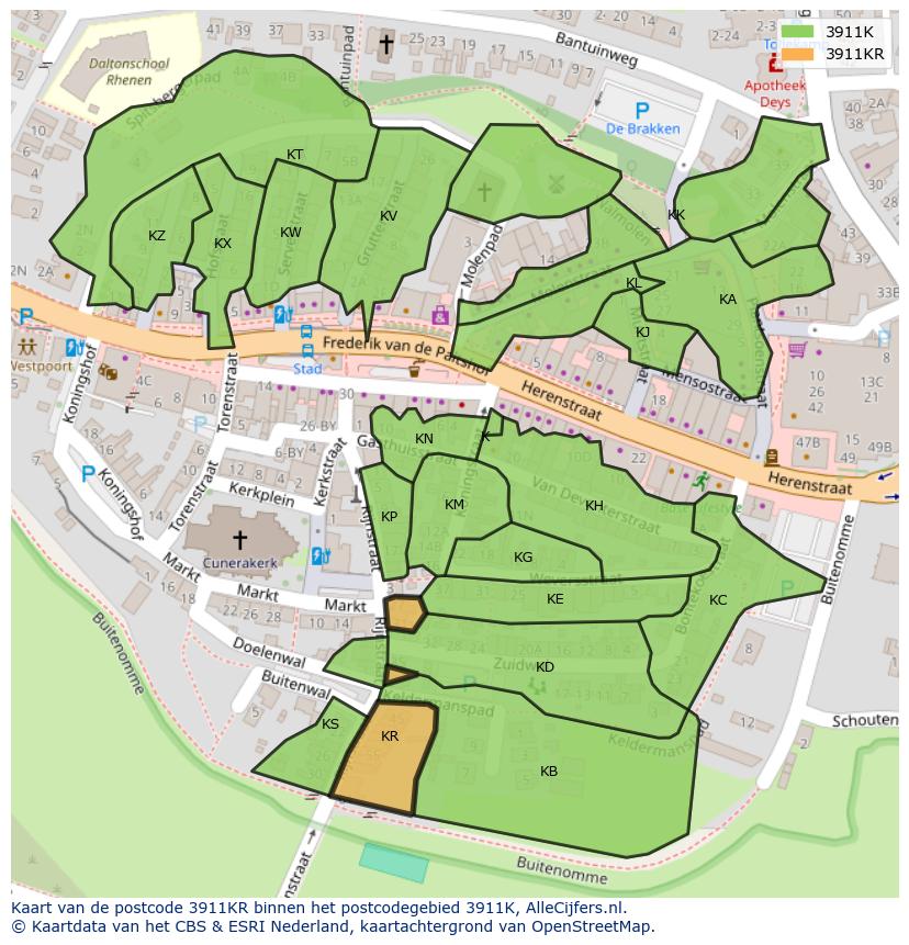 Afbeelding van het postcodegebied 3911 KR op de kaart.