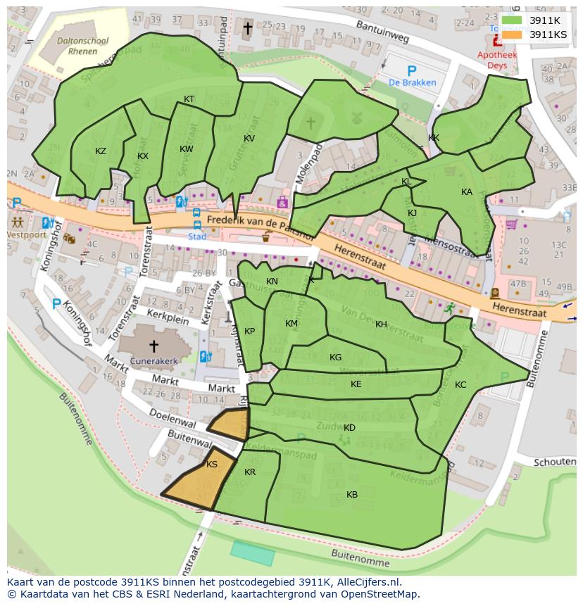 Afbeelding van het postcodegebied 3911 KS op de kaart.