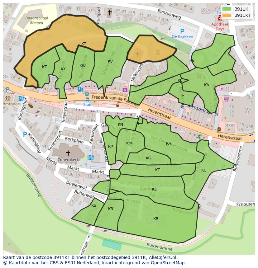 Afbeelding van het postcodegebied 3911 KT op de kaart.