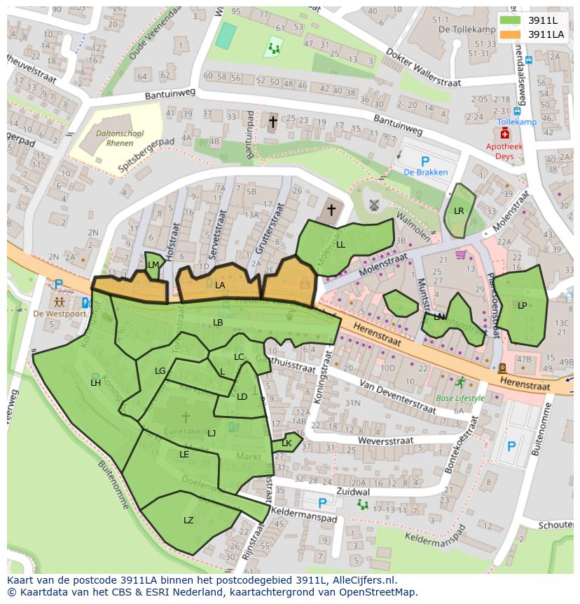 Afbeelding van het postcodegebied 3911 LA op de kaart.