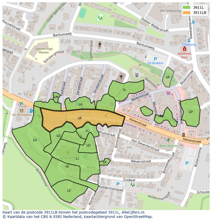 Afbeelding van het postcodegebied 3911 LB op de kaart.