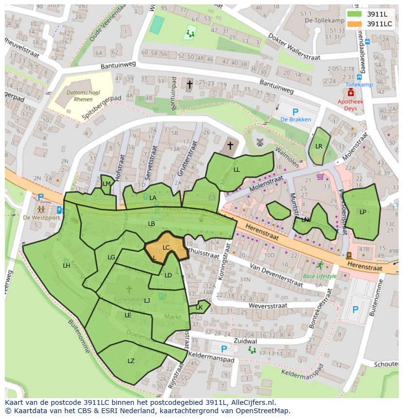 Afbeelding van het postcodegebied 3911 LC op de kaart.