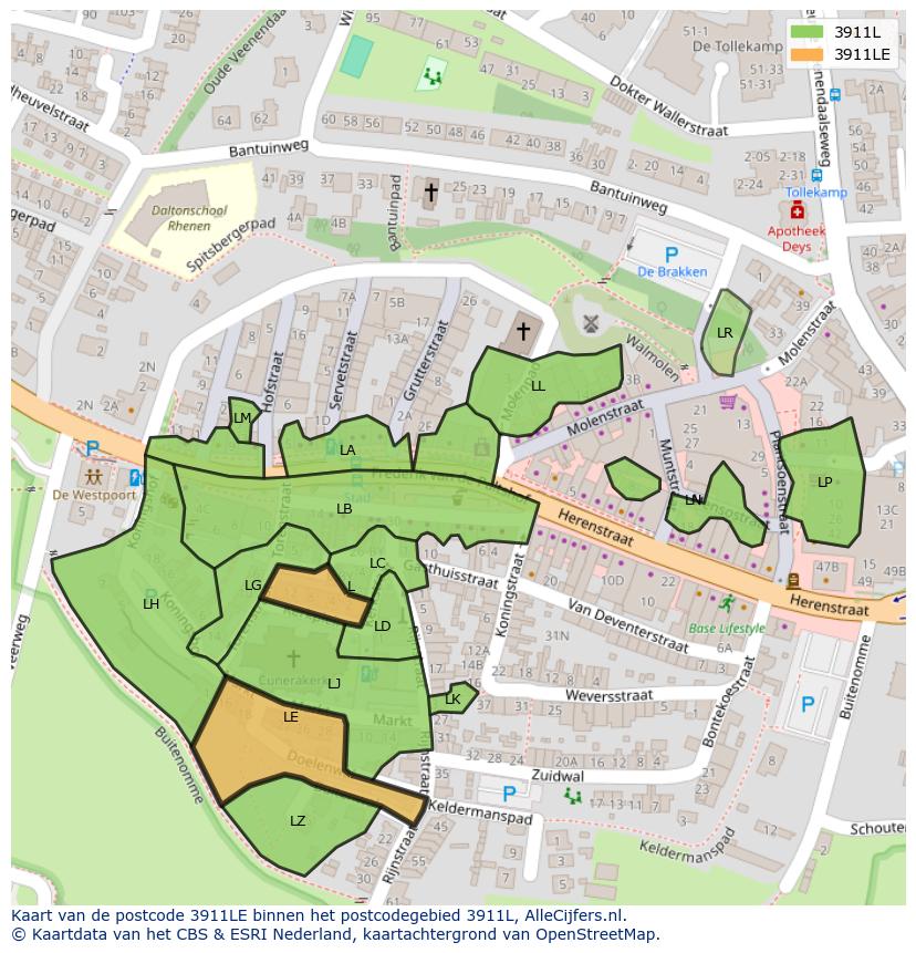 Afbeelding van het postcodegebied 3911 LE op de kaart.