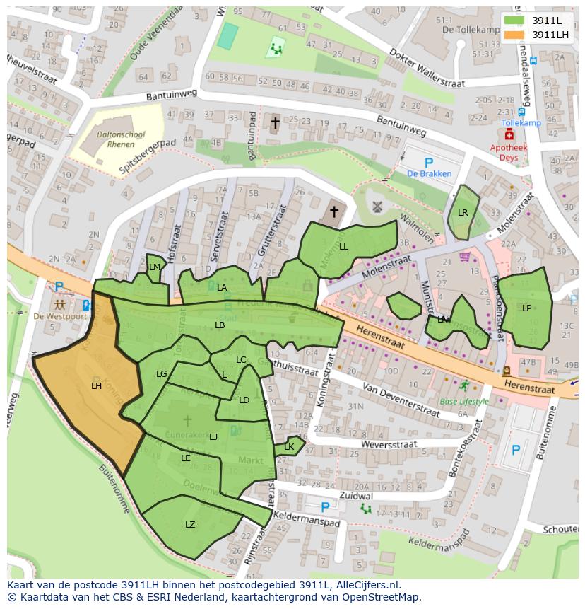 Afbeelding van het postcodegebied 3911 LH op de kaart.