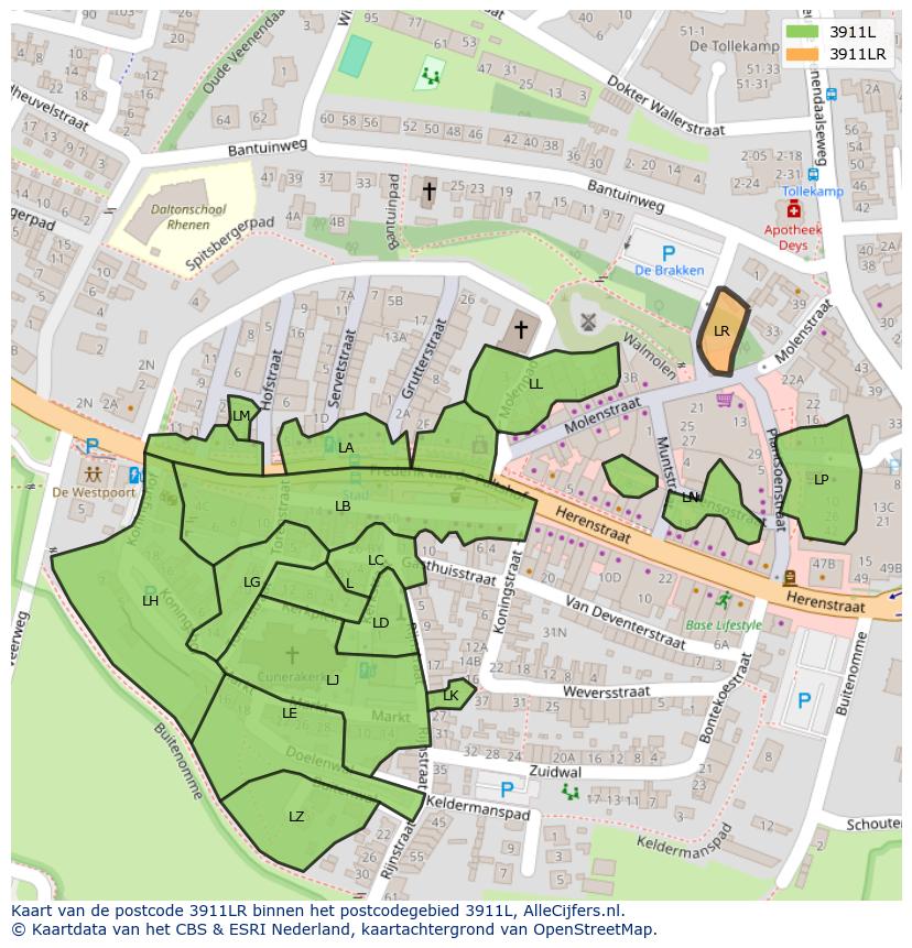 Afbeelding van het postcodegebied 3911 LR op de kaart.