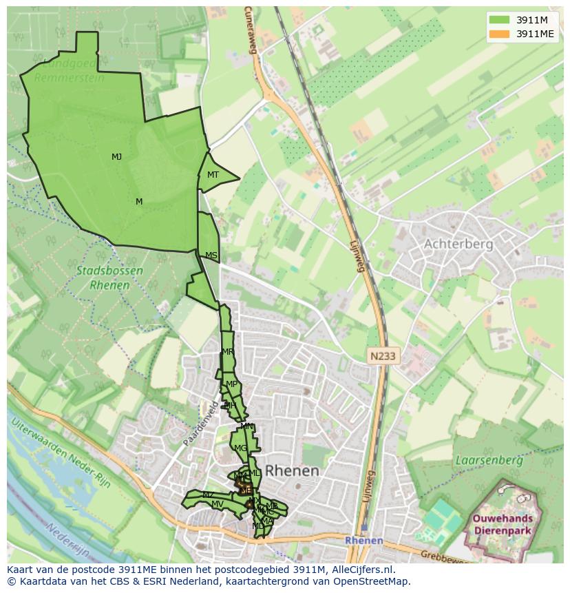 Afbeelding van het postcodegebied 3911 ME op de kaart.