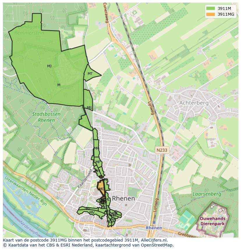Afbeelding van het postcodegebied 3911 MG op de kaart.