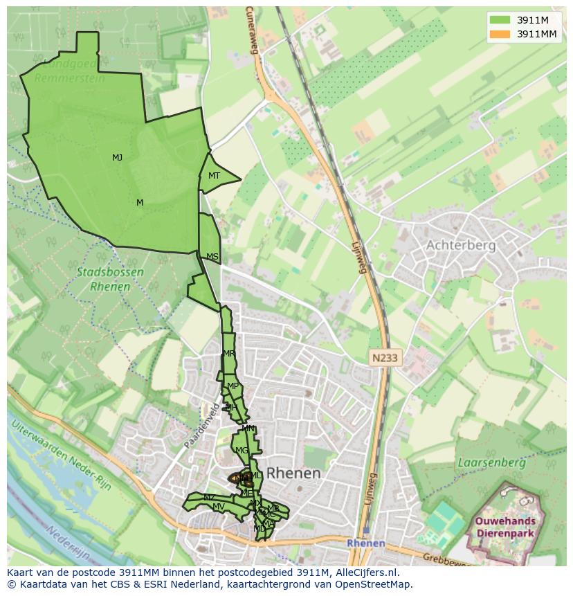 Afbeelding van het postcodegebied 3911 MM op de kaart.