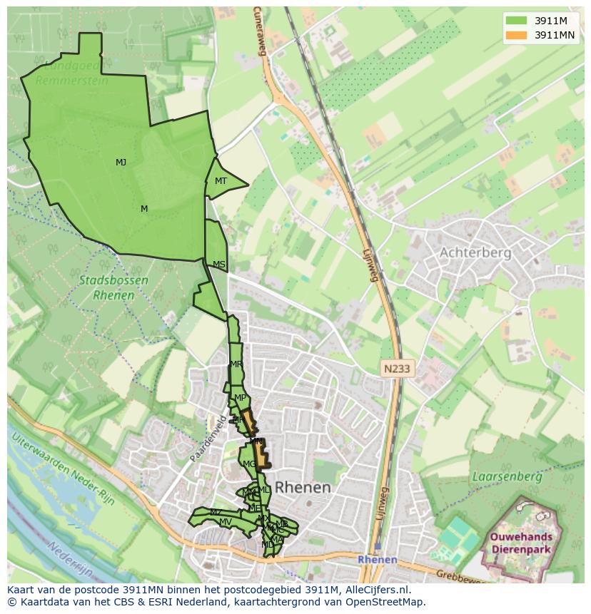 Afbeelding van het postcodegebied 3911 MN op de kaart.