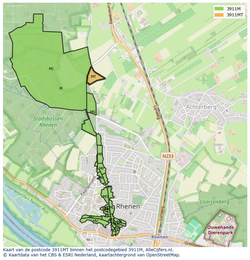 Afbeelding van het postcodegebied 3911 MT op de kaart.