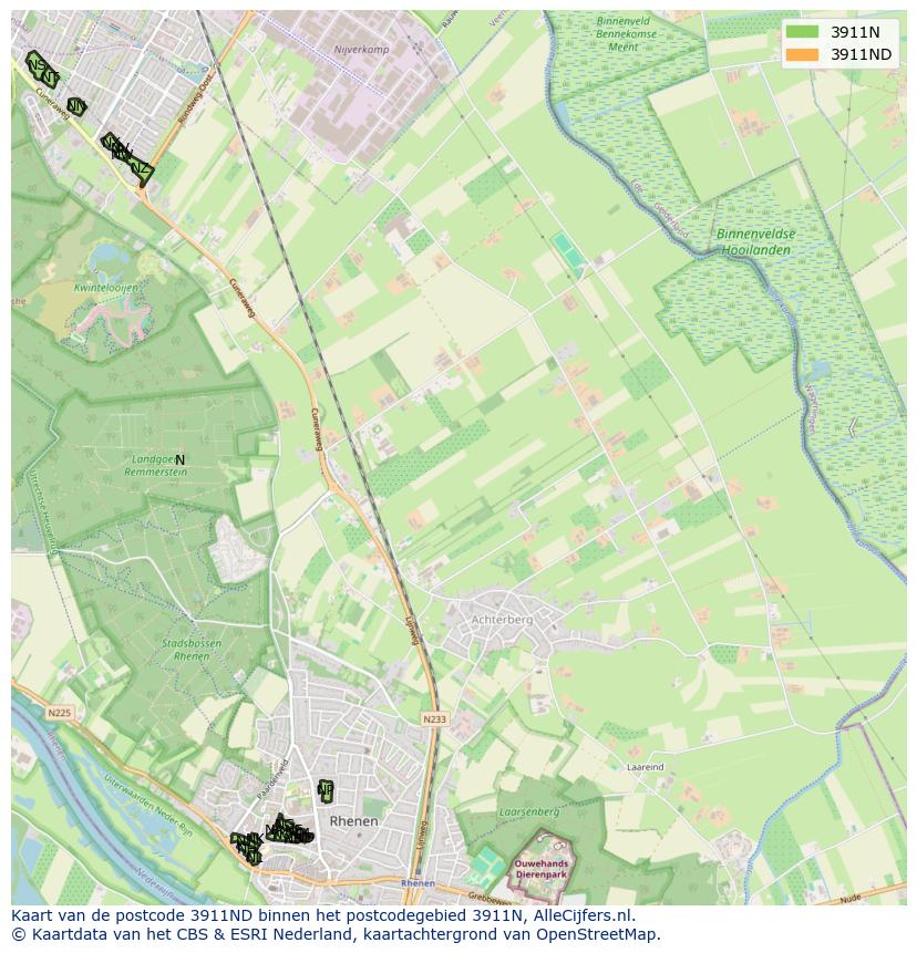 Afbeelding van het postcodegebied 3911 ND op de kaart.