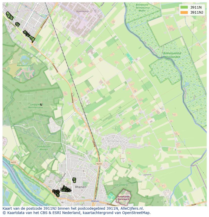 Afbeelding van het postcodegebied 3911 NJ op de kaart.