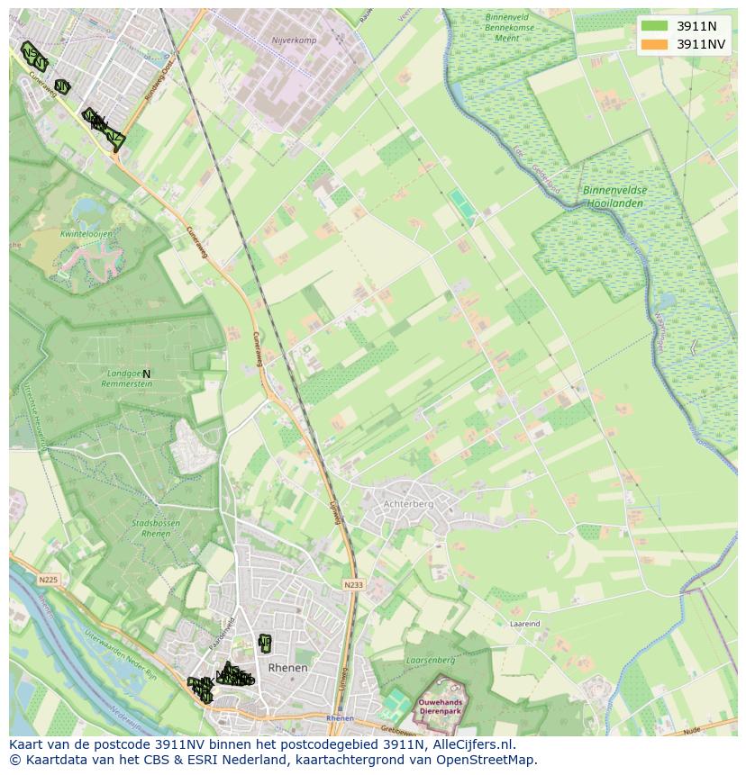 Afbeelding van het postcodegebied 3911 NV op de kaart.